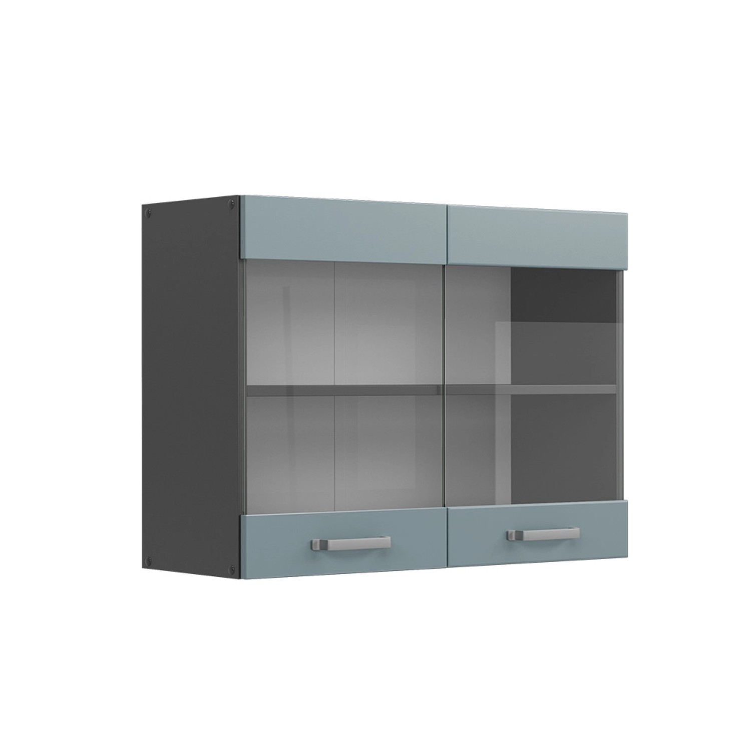 Vicco Küchenglasschrank R-Line Glashängeschrank Blau-Grau/Anthrazit 80 cm günstig online kaufen
