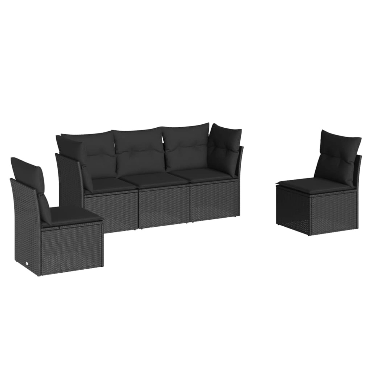 vidaXL 5-tlg Garten-Sofagarnitur mit Kissen Schwarz Poly Rattan Modell 2