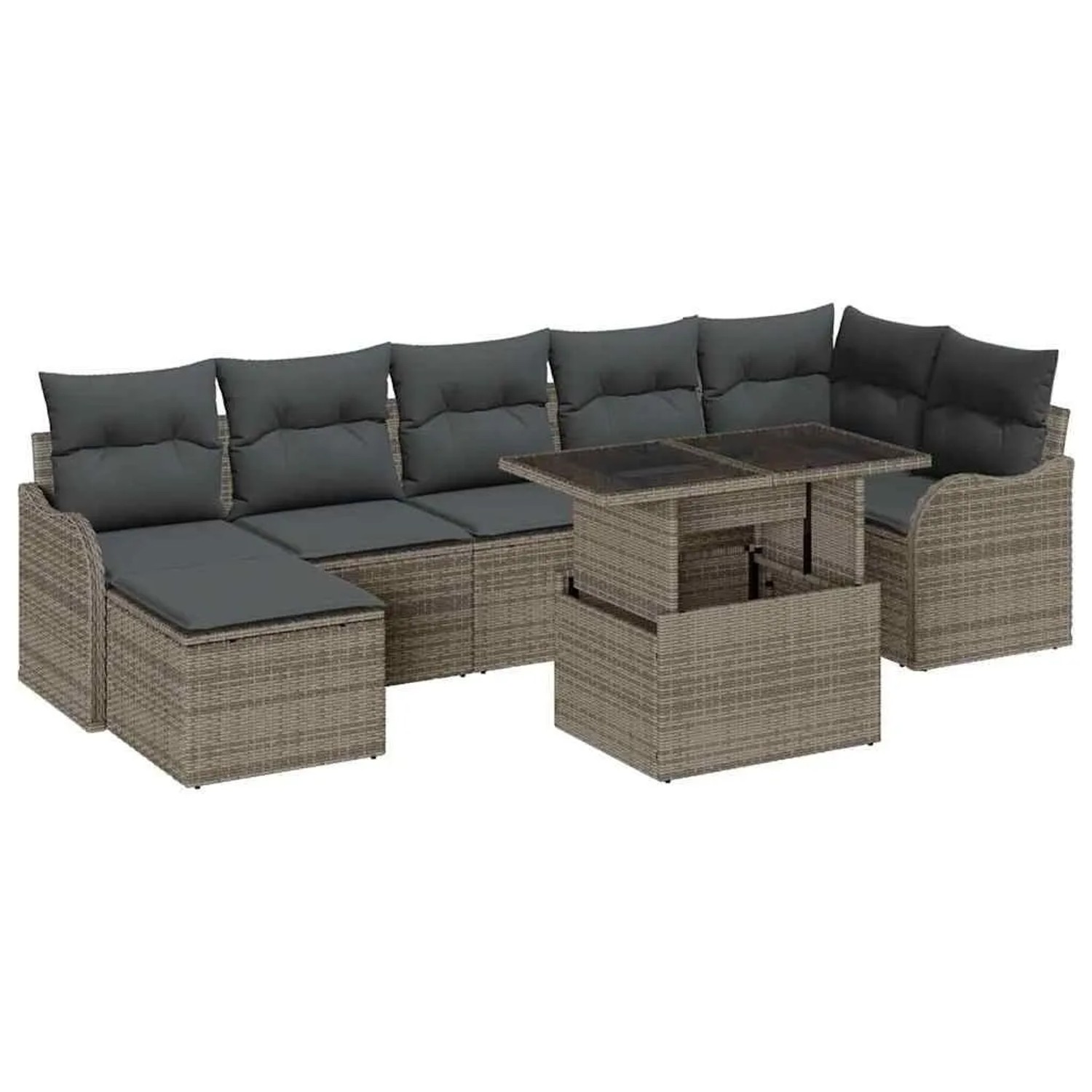 vidaXL Gartensofa-Set mit Kissen 8 Stk Grau Poly Rattan 3357242 günstig online kaufen