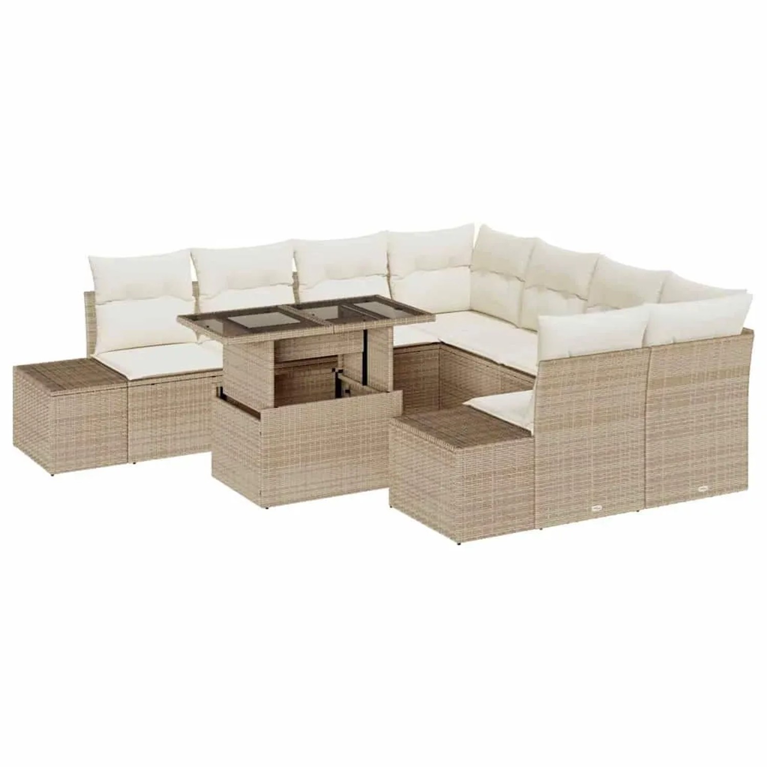 Thumbnail - vidaXL Garten-Sofa-Set mit Kissen mit Speicher 9-Tlg Beige und Creme 3357894
