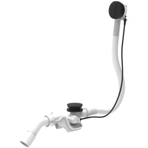 Ottofond Ab- und Überlaufgarnitur für Eckwannen, schwarz-matte Bedienelemente.