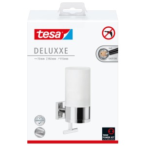 Tesa Deluxxe Seifenspender Chrom/Milchglas, zur Wandmontage ohne Bohren.