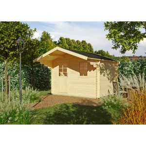 Kiehn-Holz Gartenhaus KH 28-016 aus unbehandeltem Holz, 300x230 cm, im Garten.