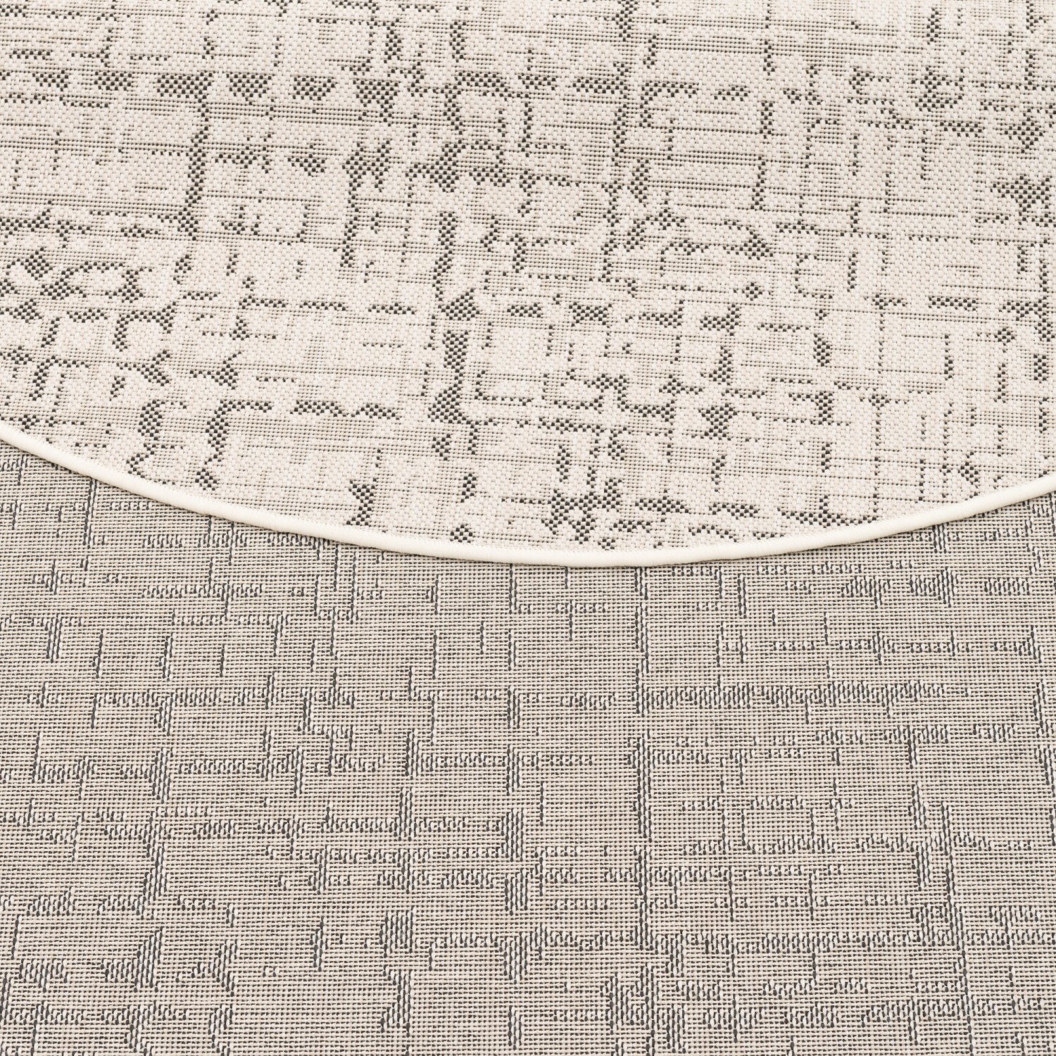 Detailansicht: Runder, creme-schwarz melierter Snapstyle In & Outdoor Teppich Oslo, Flachgewebe, 200cm.