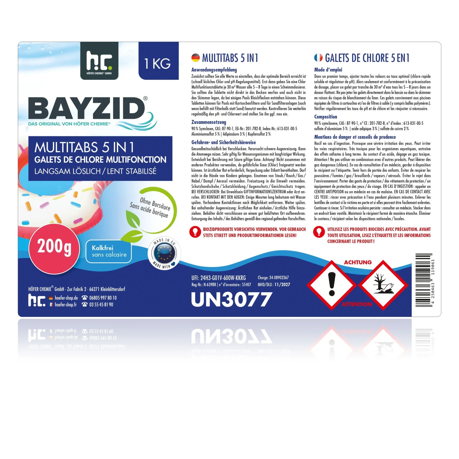 Bayzid Multitabs 5in1 für Pools, 1kg Packung mit Chlortabletten zur Poolpflege.