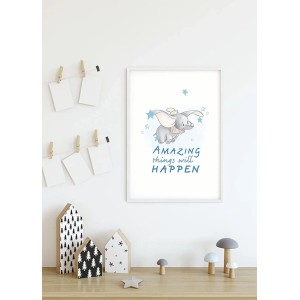 Disney Poster Dumbo Blau 50x70 cm im Kinderzimmer, Fototapete mit Elefant.