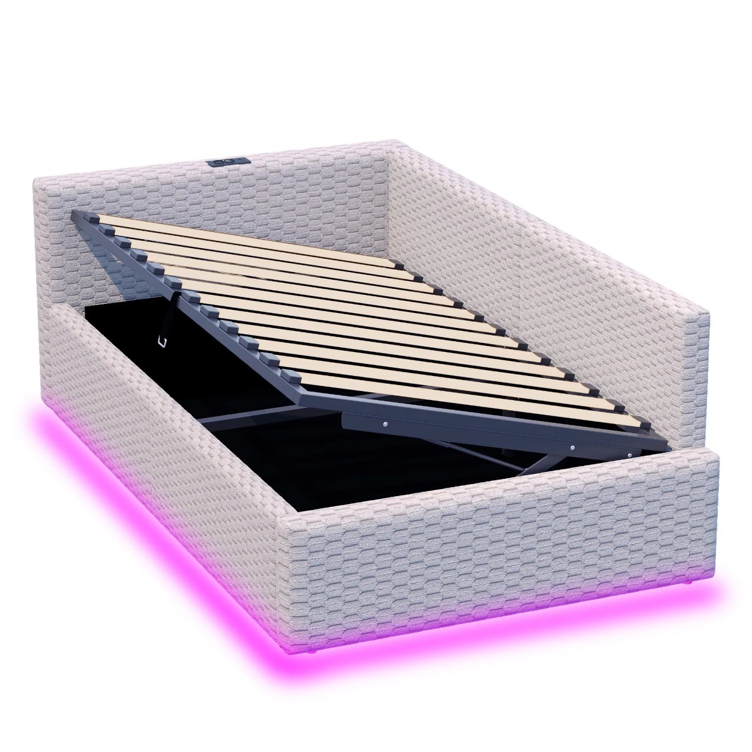 Merax Polsterbett 90x200cm LED USB Hydraulik Grau