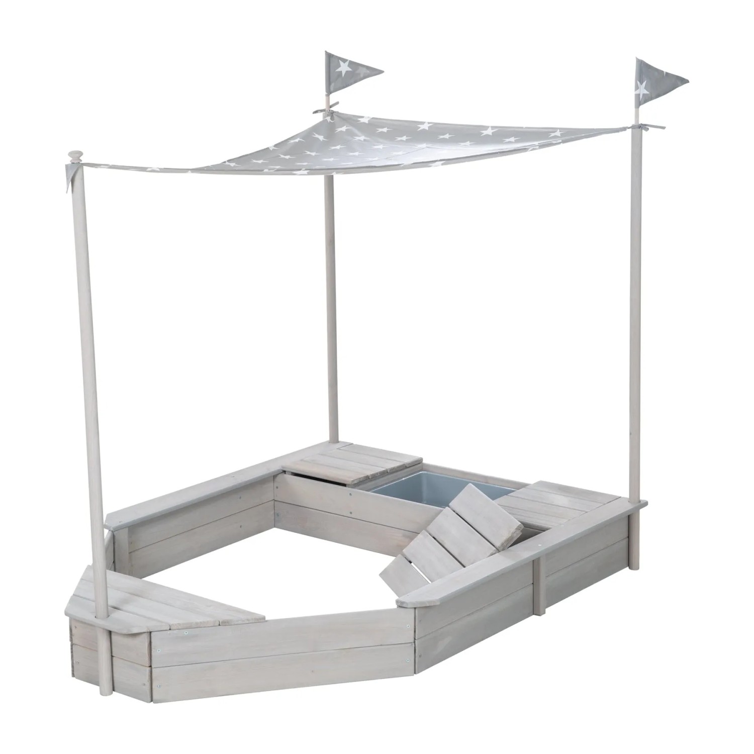 roba Sandkasten in Bootform mit Himmel Little Stars: Sandkiste aus Holz mit Sonnendach.