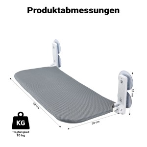 Dunkelgraues Wiltec Fudajo Katzenbett, 30x60cm, mit Saugnäpfen für Fenstermontage. Maße und 10kg Tragfähigkeit sichtbar.