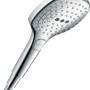 Hansgrohe Raindance Select E 120 3jet Handbrause in Chrom, mit Select-Knopf zur Strahlartenwahl.
