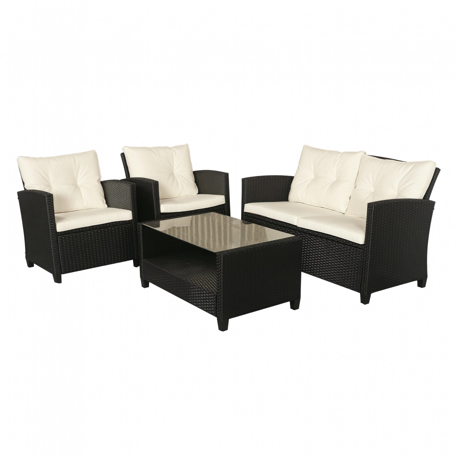 Outsunny Gartenmöbel-Set Metall  PE Rattan  Polyester 124L x 68B x 76H cm Schwarz+Cremeweiß