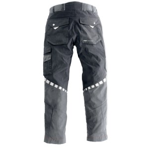 Puma Workwear Arbeitshose Champ, stahlgrau/carbon, Größe 46, Rückansicht mit Taschen und Reflexdruck.