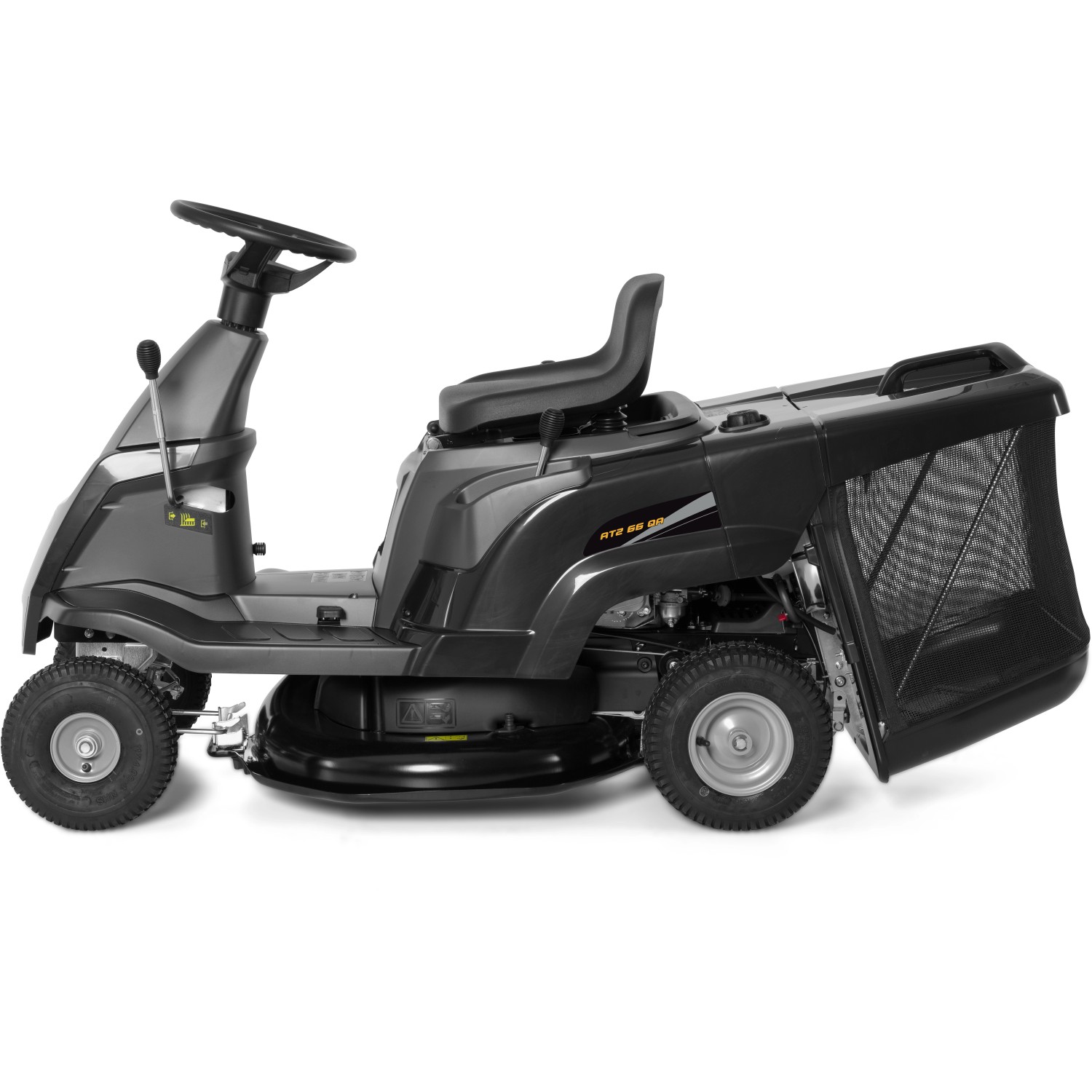 Alpina Rasentraktor AT2 66 QA, kompakter Aufsitzmäher mit Fangkorb, ideal für kleinere Gärten.