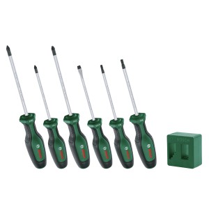 Bosch Schraubendreher-Set, 6-teilig, mit Magnetisierer. Schraubenzieher mit Softgrip und magnetischer Spitze.