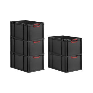PROREGAL Eurobox Nextgen Color HxBxT 32x40x60cm 65 Liter Griffe Rot Geschlossen Schwarz Eurobehälter Transportbox Transportbehälter