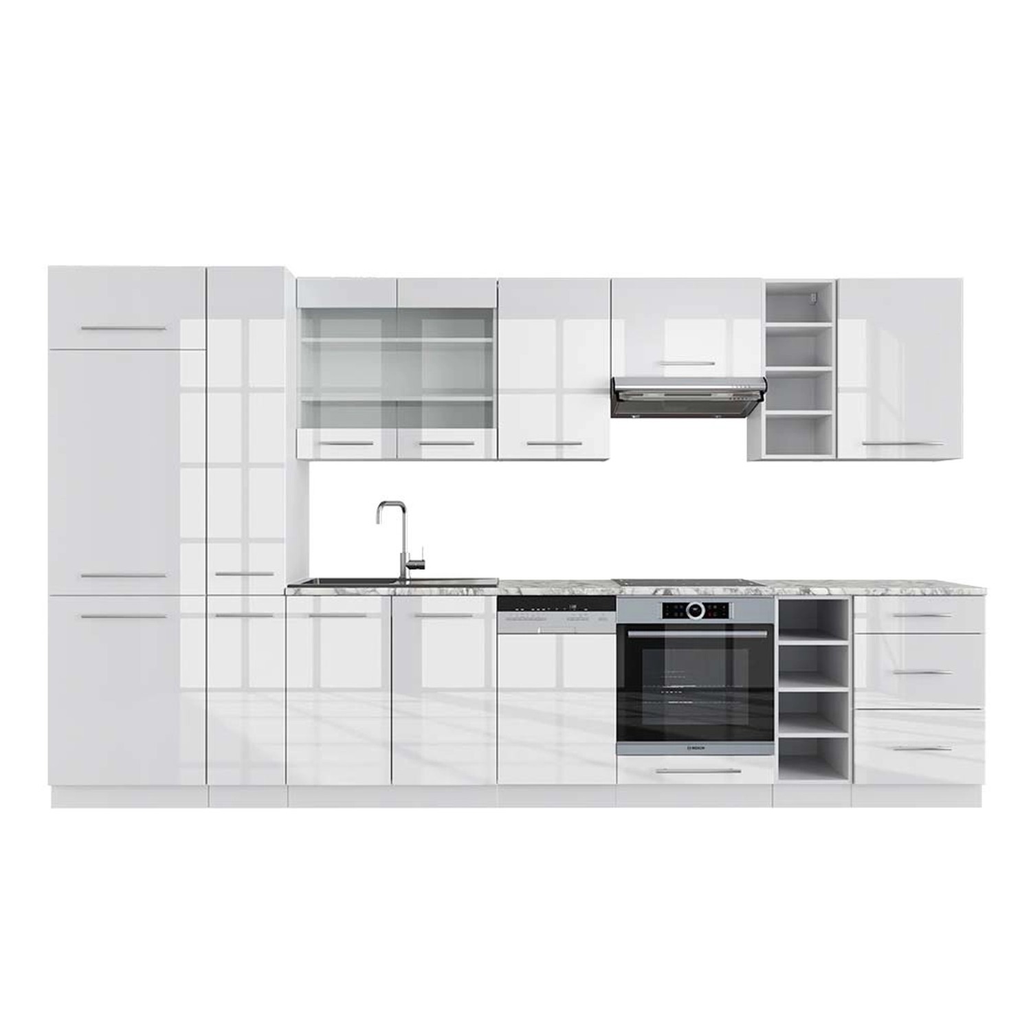 Vicco Fame-Line Küchenzeile Weiß Hochglanz/Weiß 355 cm AP Marmor günstig online kaufen
