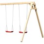Karibu Doppelschaukel-Anbau aus Holz mit roten Schaukelsitzen für Stelzenhäuser.