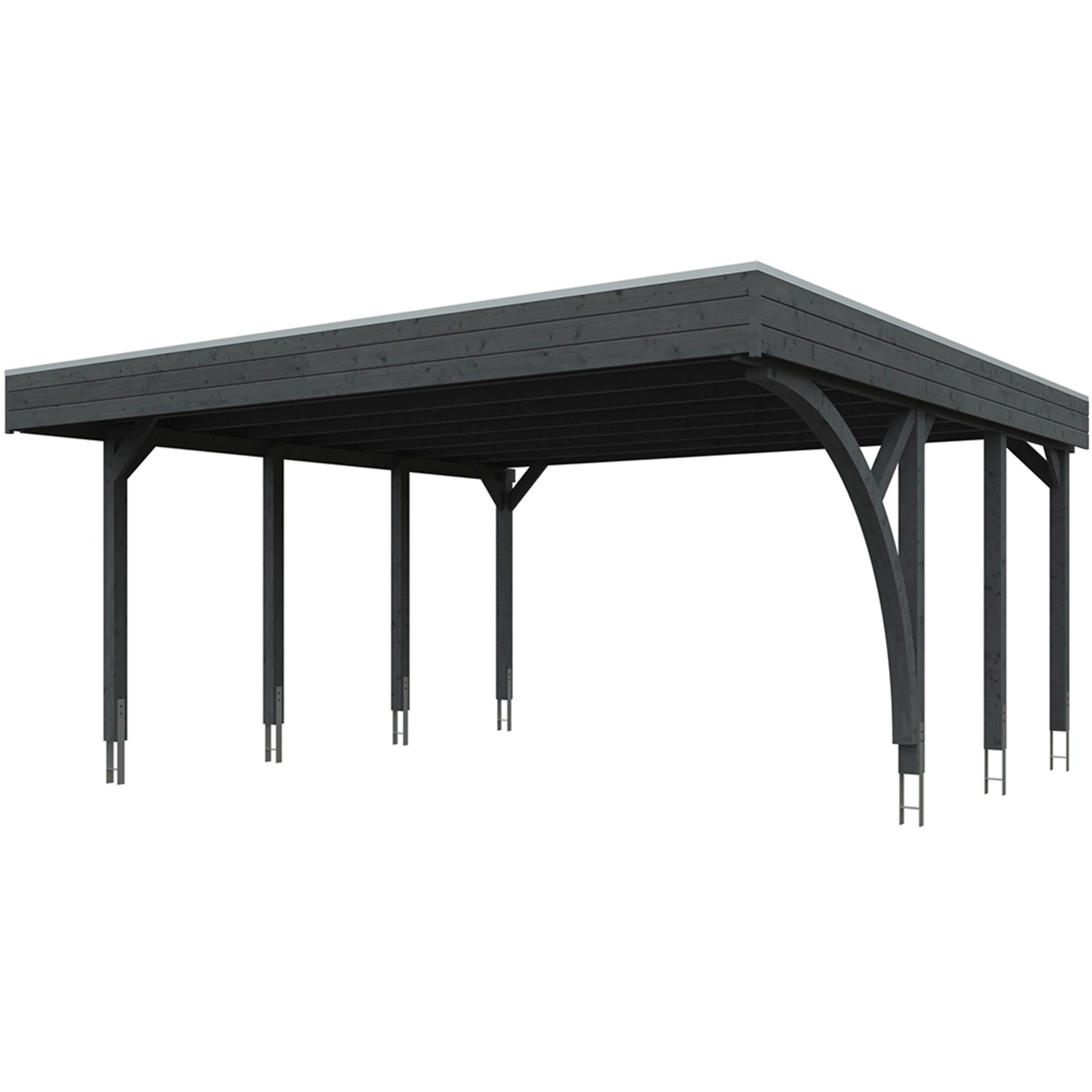 Friesland Carport Set 7 in Schiefergrau, Doppelcarport mit flachem Dach und Aluminiumplatten.