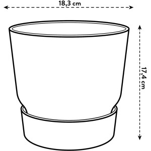 Skizze des Elho Blumentopf Greenville, rund, 18 cm, mit Maßangaben.
