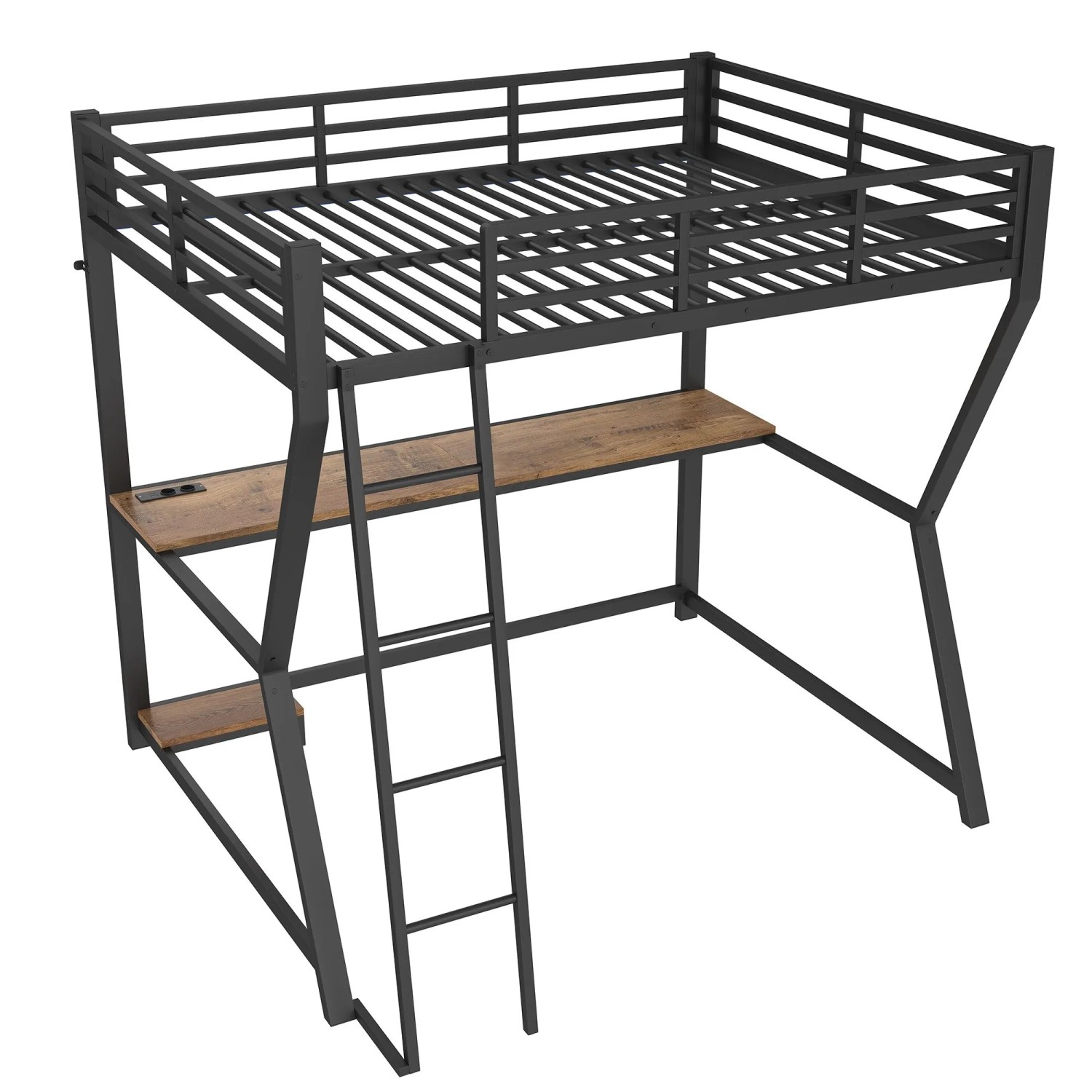 okwish Hochbett 140x200cm mit Schreibtisch und LED Leuchten Schwarz ohne Matratze