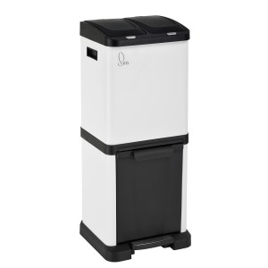 Svita 3xcombo Mülleimer, 32L, weißes Mülltrennsystem mit Fächern und Tretpedal.