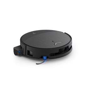 Schwarzer ECOVACS DEEBOT T90 PRO OMNI Saug- und Wischroboter mit blauen Akzenten. Moderner Staubsauger.