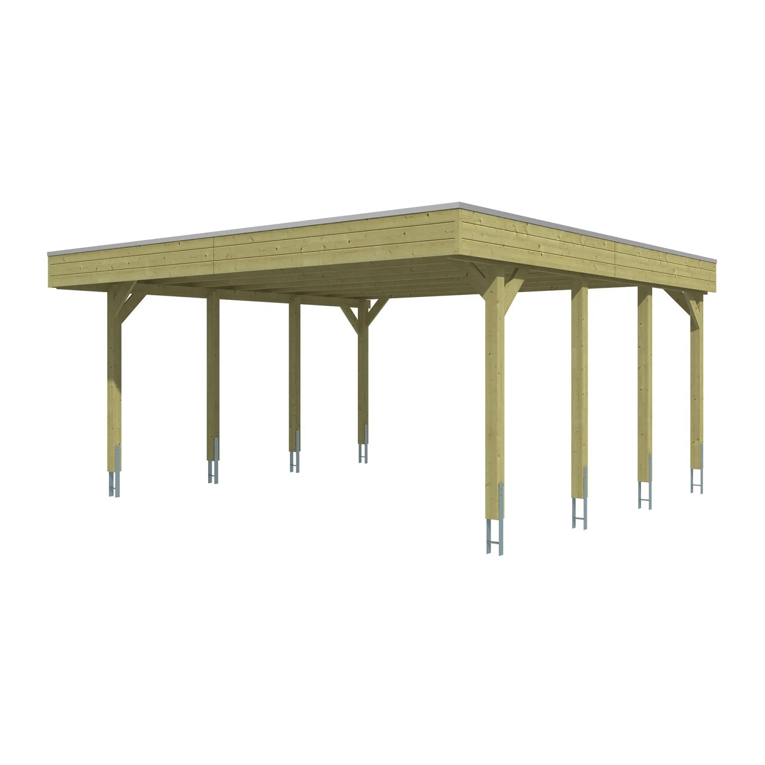 Skan Holz Carport Friesland mit Stahl-Dachplatten 546 cm x 555 cm Grün