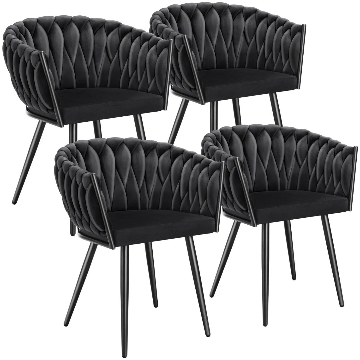 Tectake Set Esszimmerstuhl Astano Gepolstert  Mit Samtbezug  Knotendesign Durchgehende Lehne 4Er Set 55 x 60 50 x 75 cm Schwarz
