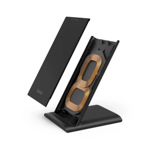 Schwarzes Hama Wireless Charger QI-FC10S Ladepad mit sichtbaren Spulen für kabelloses Laden.