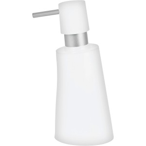 Weißer Spirella Seifenspender Move mit asymmetrischem Design für Bad und Küche.