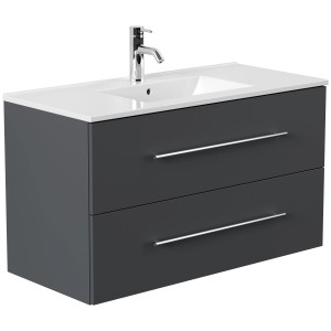 Posseik Badmöbel Homeline 100 Grafit mit Waschbecken und zwei Schubladen.