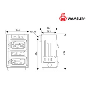 Technische Zeichnung Wamsler Werkstattofen WO 109-6 Stahl, Maße und Details.