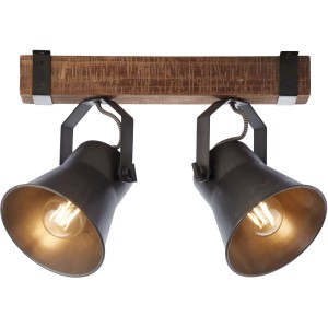 Brilliant Wandspot Decca, 2-flammig, schwarz/Holz, mit zwei schwenkbaren Strahlern.