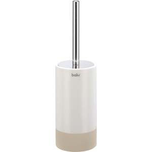 Freistehender, weißer WC-Bürstenhalter von baliv aus Keramik mit Sandstein-Akzent.