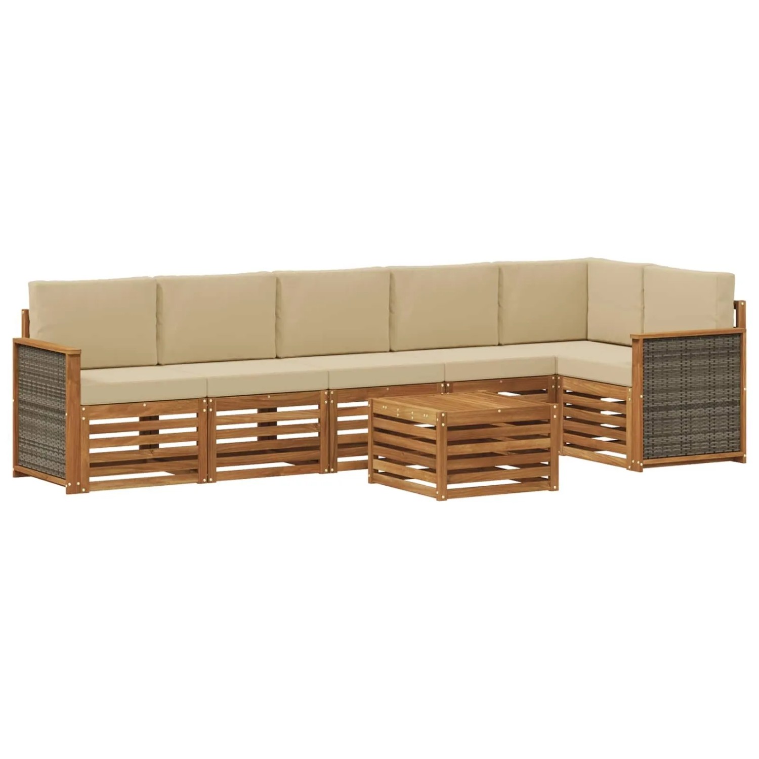 vidaXL Ecksofa Set 6 Stk Natur Massives Akazienholz und Polyester 3384439