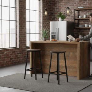 Relaxdays Barhocker 2er Set MDF Eisen Braun Schwarz mit Fußablage Rutschfest 65 cm x 32 cm