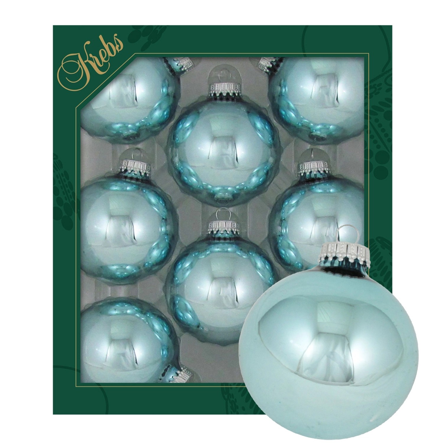Krebs Glas Lauscha Weihnachtskugeln Eisblau Glanz Uni 8er-Set 7cm