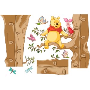 Wandtattoo: Winnie Puuh Deko-Sticker mit I-Aah, Ferkel und Baum-Messlatte, 100x70 cm.
