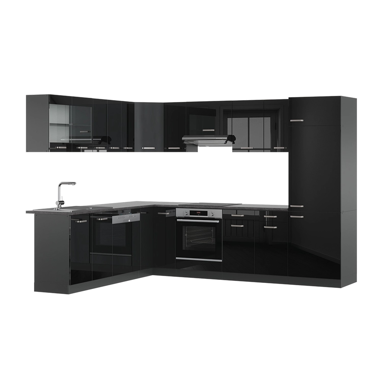 Vicco R-Line Einbauküche Schwarz Hochglanz/Anthrazit 227 x 287 cm ohne Arbe günstig online kaufen