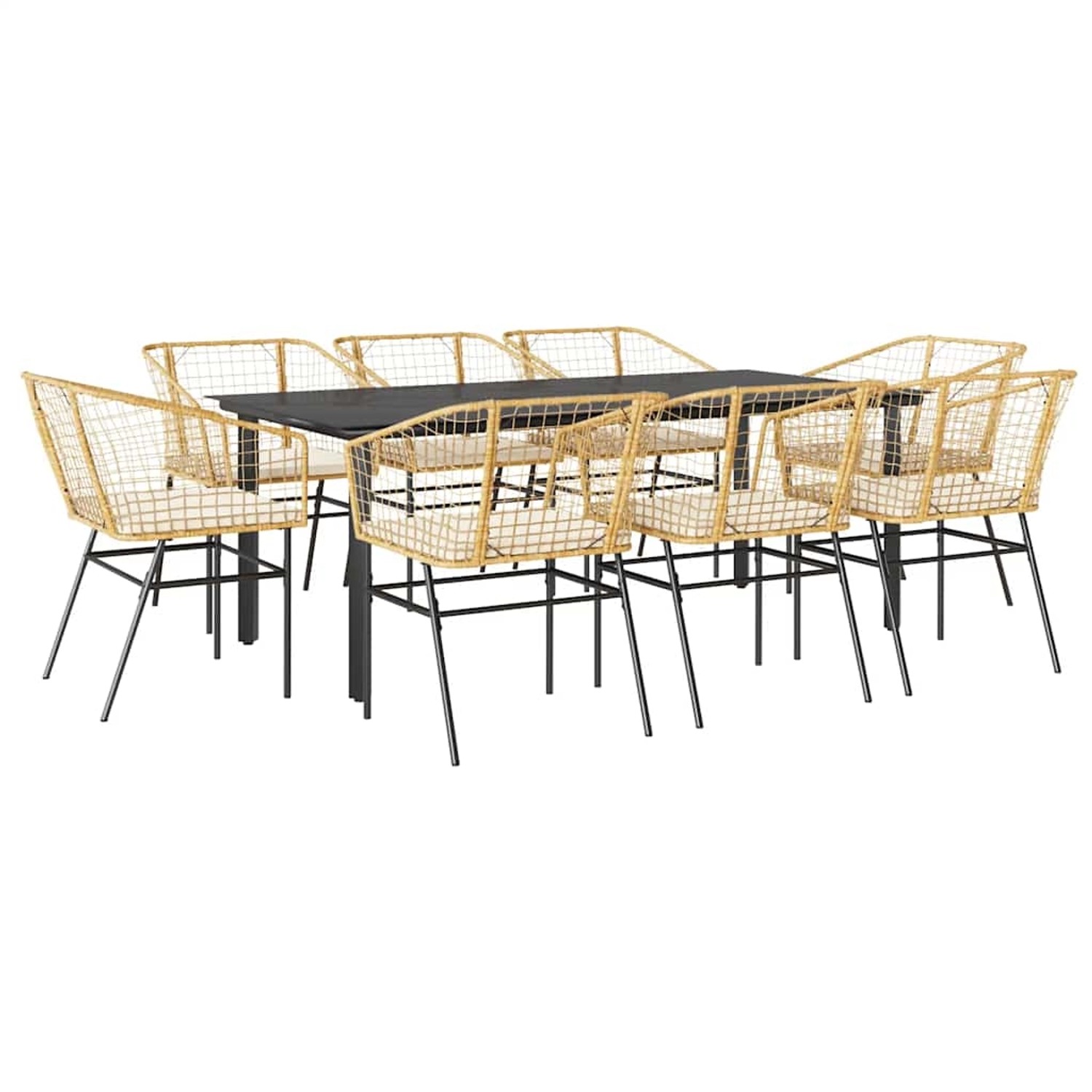 vidaXL 9-Tlg Garten-Essgruppe mit Kissen Braun Poly Rattan Glas 3334610 günstig online kaufen