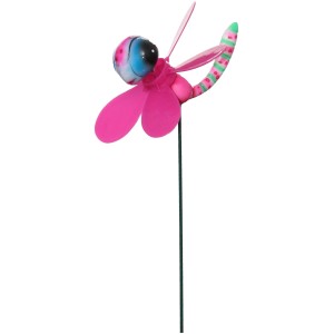 Pinker Deko-Gartenstecker Libelle mit Windrad (Ø 13 cm, 47 cm hoch) für Beet, Balkon oder Terrasse.