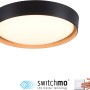 Moderne LED-Deckenleuchte Emilia, Ø 40 cm, schwarz mit Holzdekor. Dimmbar.