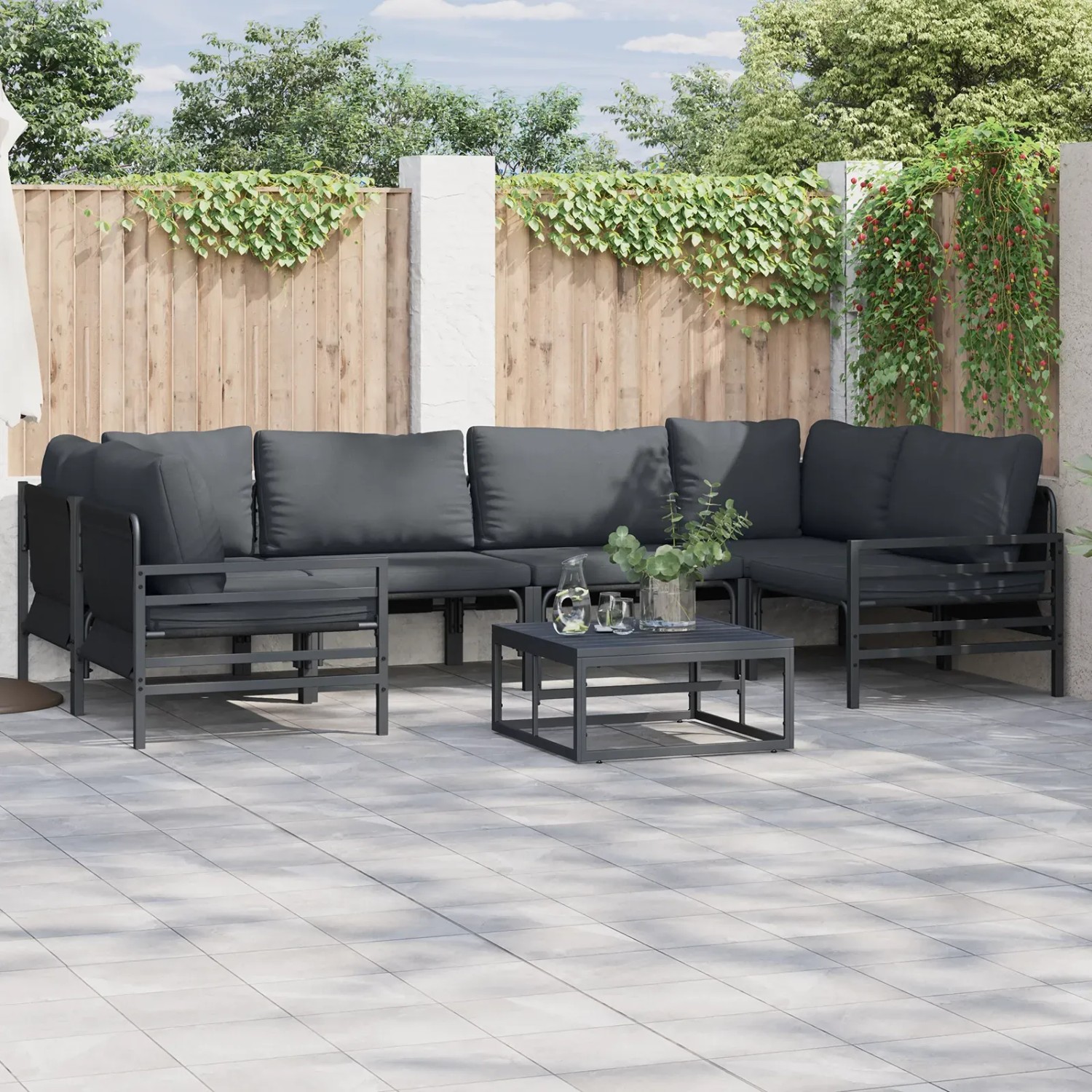 Anthrazitfarbenes vidaXL Garten-Sofa-Set, 6-teilig, aus Stahl. Gartenmöbel für Terrasse und Garten.