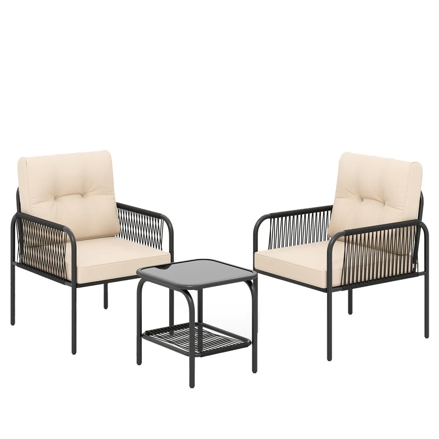 Costway Gartenmöbel Set 3-TLG. Balkonmöbel mit 2 Stühle & Tisch & Kissen