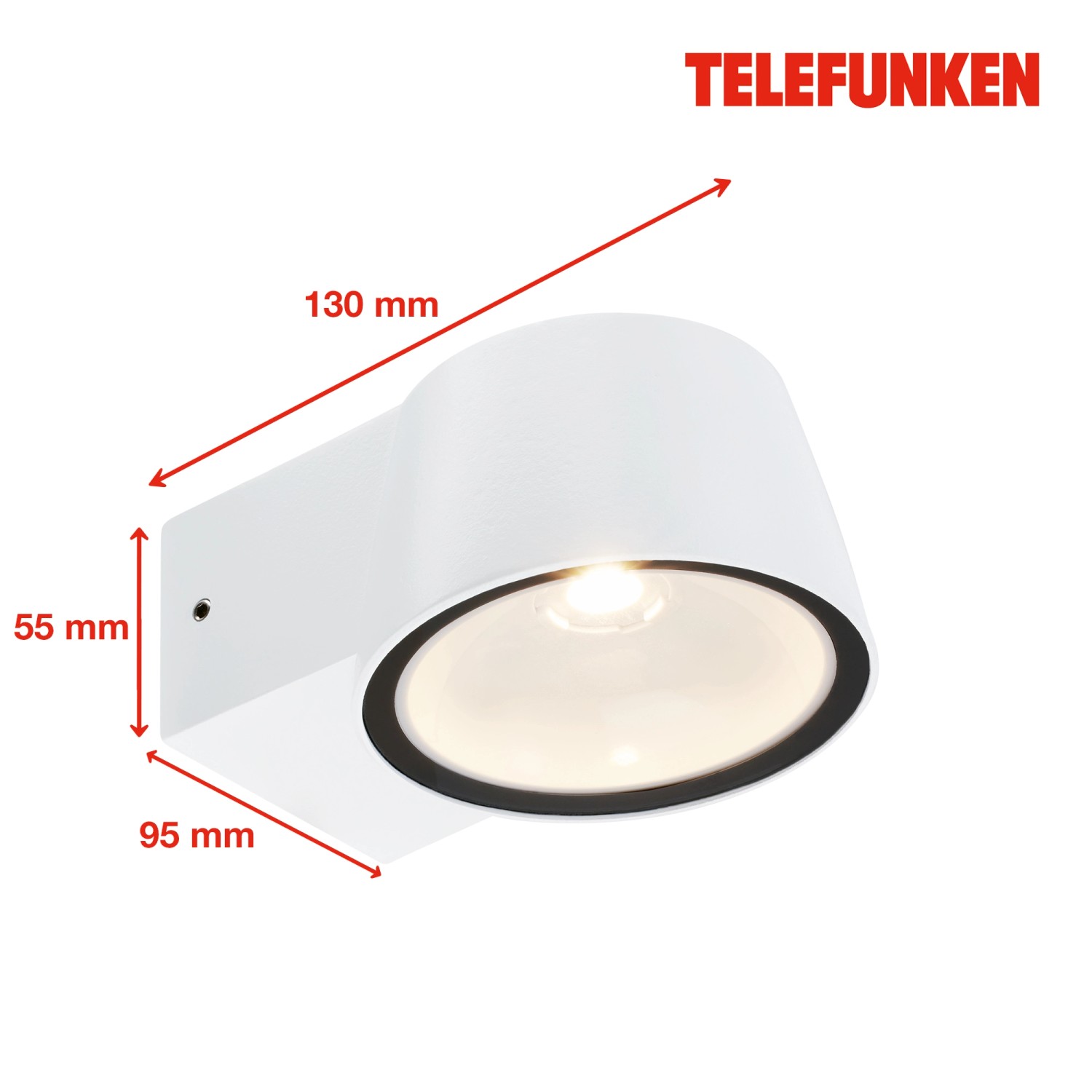 Weiße Telefunken LED-Außenwandleuchte, IP54, 5,5x9,5x13cm, für den Außenbereich.