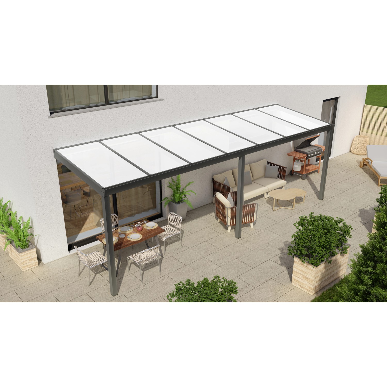 Terrassenüberdachung Professional 700 cm x 200 cm Anthrazit Struktur PC Opa günstig online kaufen