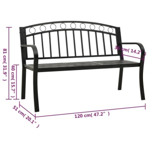 Schwarze vidaXL Gartenbank mit Tisch, 120 cm breit, aus Stahl. Ideal für Garten und Terrasse.