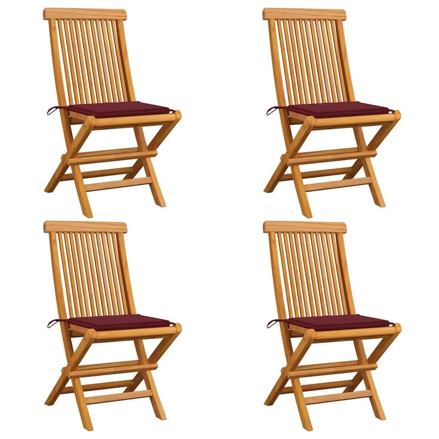 vidaXL Gartenstühle mit Weinroten Kissen 4 Stk Massivholz Teak 3062577 günstig online kaufen
