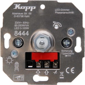 Kopp LED Dimmer-Sockel mit Druck-Wechselschalter, 3-100W RL, Detailansicht.