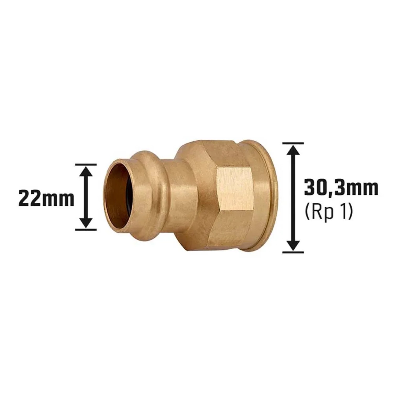 Übergangsmuffe aus Rotguss, 22 mm x 30,3 mm (Rp 1), für Heizung, Wasser, Solar.